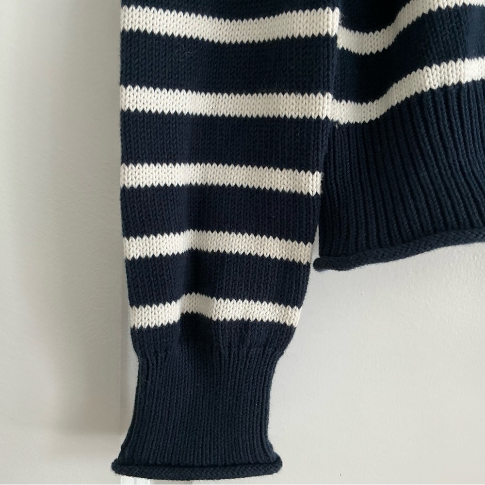 J. Crew women size M New Heritage Rollneck sweater navy stripe 100% cotton - Picture 2 of 7
